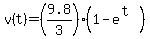 v%28t%29=%289.8%2F3%29%281-e%5E%28t%29%29