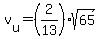 v%5Bu%5D=%282%2F13%29sqrt%2865%29