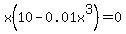 x%2810-0.01x%5E3%29=0