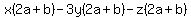 x%282a%2Bb%29+-3y%282a%2Bb%29+-z%282a%2Bb%29