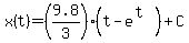 x%28t%29=%289.8%2F3%29%28t-e%5E%28t%29%29%2BC