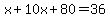 x%2B10x%2B80=36
