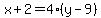 x%2B2=4%28y-9%29