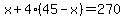 x%2B4%2845-x%29=270