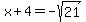 x%2B4=-sqrt%2821%29