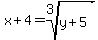 x%2B4=root%283%2Cy%2B5%29