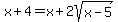 x%2B4+=+x%2B2sqrt%28x-5%29