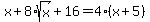 x%2B8%2Asqrt%28x%29%2B+16+=+4%2A%28x%2B5%29