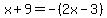 x%2B9=-%282x-3%29