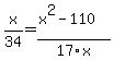 x%2F34=%28x%5E2-110%29%2F17x