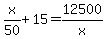 x%2F50%2B15=12500%2Fx