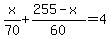 x%2F70%2B%28255-x%29%2F60=4
