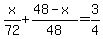 x%2F72%2B%2848-x%29%2F48=3%2F4