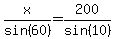 x%2Fsin%2860%29+=+200%2Fsin%2810%29