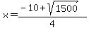 x=%28-10%2Bsqrt%281500%29%29%2F4
