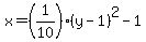 x=%281%2F10%29%28y-1%29%5E2-1