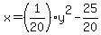 x=%281%2F20%29y%5E2-25%2F20