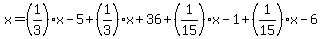 x=%281%2F3%29x-5%2B%281%2F3%29x%2B36%2B%281%2F15%29x-1%2B%281%2F15%29x-6
