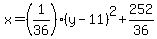 x=%281%2F36%29%28y-11%29%5E2%2B252%2F36