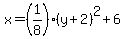 x=%281%2F8%29%28y%2B2%29%5E2%2B6