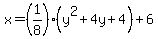 x=%281%2F8%29%28y%5E2%2B4y%2B4%29%2B6