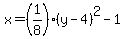 x=%281%2F8%29%28y-4%29%5E2-1