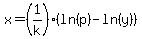 x=%281%2Fk%29%28ln%28p%29-ln%28y%29%29