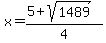 x=%285%2Bsqrt%281489%29%29%2F4