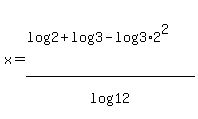 x=%28log%282%29+%2B+log%283%29+-+log%283%2A2%5E2%29%29%2Flog%2812%29