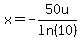 x=+-50u%2Fln+%2810%29