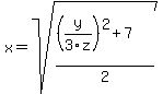 x=+sqrt%28%28%28y%2F3z%29%5E2%2B7%29%2F2%29