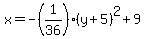 x=-%281%2F36%29%28y%2B5%29%5E2%2B9