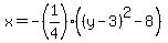 x=-%281%2F4%29%28%28y-3%29%5E2-8%29