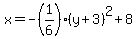 x=-%281%2F6%29%28y%2B3%29%5E2%2B8