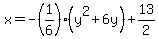 x=-%281%2F6%29%28y%5E2%2B6y%29%2B13%2F2