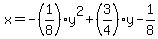 x=-%281%2F8%29y%5E2%2B%283%2F4%29y-1%2F8