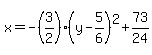 x=-%283%2F2%29%28y-5%2F6%29%5E2%2B73%2F24