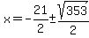 x=-21%2F2+%2B-+sqrt%28353%29%2F2