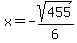 x=-sqrt%28455%29%2F6