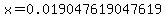 x=0.019047619047619