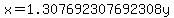 x=1.307692307692308y