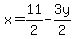 x=11%2F2-3y%2F2