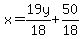 x=19y%2F18%2B50%2F18