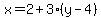 x=2%2B3%28y-4%29