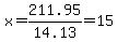 x=211.95%2F14.13=15