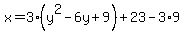 x=3%28y%5E2-6y%2B9%29%2B23+-+3%2A9