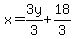 x=3y%2F3%2B18%2F3++