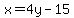 x=4y-15