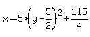 x=5%28y-5%2F2%29%5E2%2B115%2F4