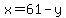 x=61-y